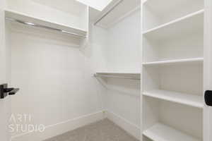 Spacious closet with carpet