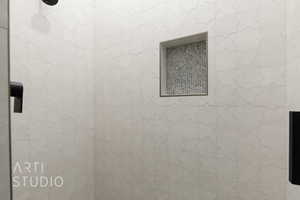 Bathroom view of tiled shower