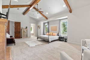 Bedroom featuring carpet, recessed lighting, and a ceiling fan