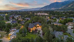 Aerial view at dusk of a mountain view and a residential view