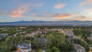 Aerial view at dusk of a mountain view
