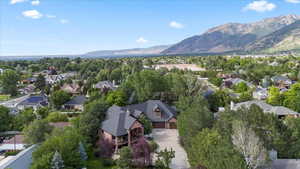 Aerial perspective of suburban area with mountains