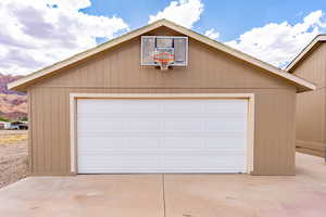 View of detached garage