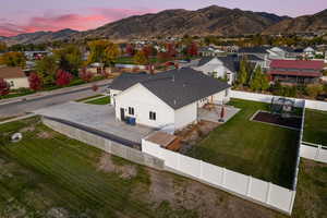 Aerial perspective of suburban area with mountains