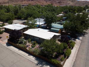 View from above of property featuring a mountainous background
