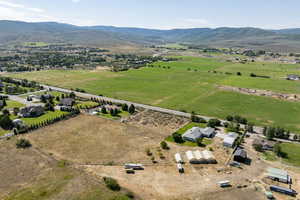 Aerial view of sparsely populated area featuring mountains