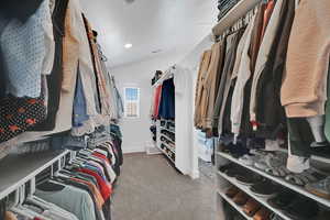 Spacious closet with carpet flooring