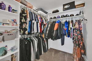 Spacious closet with carpet flooring