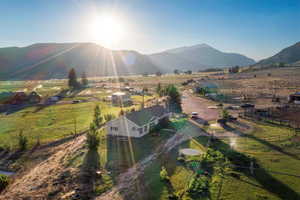 Overview of rural landscape with mountains