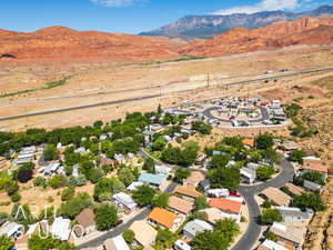 Bird's eye view of a mountainous background