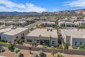Aerial view of residential area with mountains