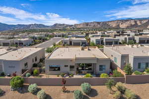 Aerial perspective of suburban area featuring mountains