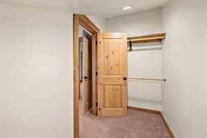 Spacious closet with carpet floors