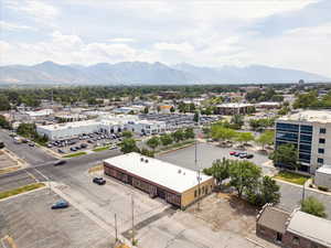 Drone / aerial view of a mountain backdrop