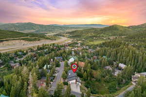 Aerial view at dusk of a mountain view