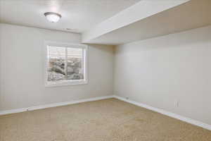 Carpeted empty room with baseboards