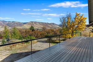 Wooden deck with a mountain view