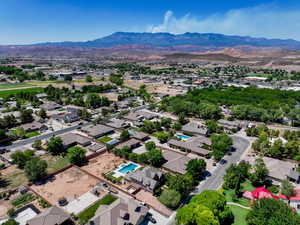 Aerial perspective of suburban area featuring mountains