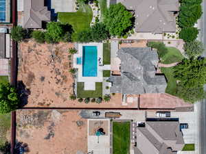 Drone / aerial view of a pool area