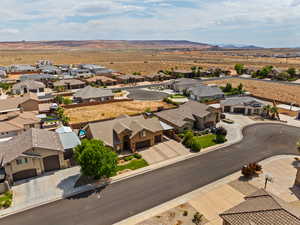 Aerial view of residential area with a mountainous background