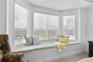 Sitting room featuring plenty of natural light and carpet