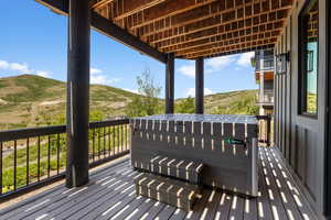 Deck featuring a mountain view