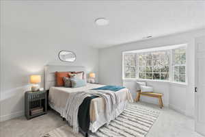 Bedroom with light carpet