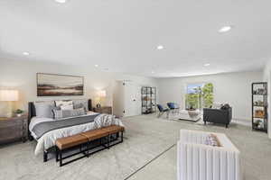 Carpeted bedroom featuring recessed lighting