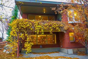 Rear view of house with brick siding