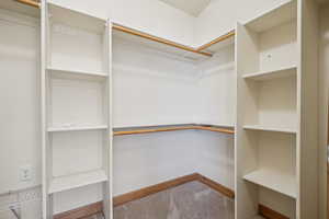 Spacious closet featuring carpet