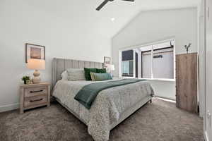 Primary Suite with vaulted ceilings and easily fits a king bed!