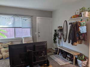 Mudroom featuring carpet