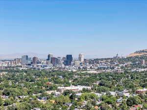 View of city with a mountain backdrop