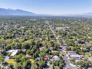 Aerial view of a mountain backdrop