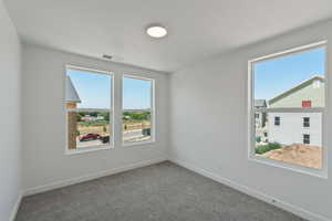 Unfurnished room with plenty of natural light and carpet