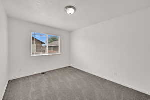 Unfurnished room with carpet floors and a textured ceiling
