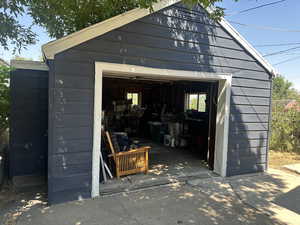 View of detached garage