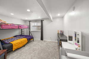Bedroom with carpet flooring and recessed lighting