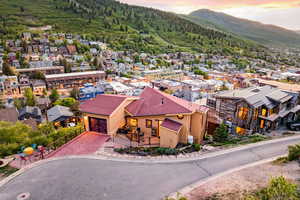 Aerial view at dusk of a mountain view