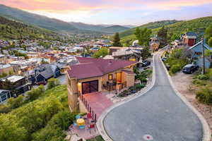 Aerial view at dusk of a mountain view and a residential view