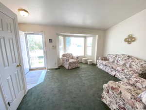 Carpeted living area with plenty of natural light