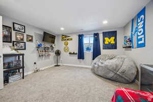 Bedroom featuring carpet floors and recessed lighting