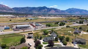 Aerial view of a mountain backdrop