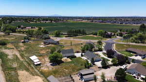 Aerial view of sparsely populated area featuring mountains
