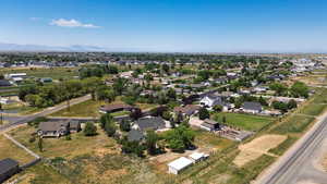 Aerial view of residential area featuring mountains