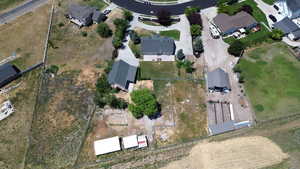 Aerial overview of property's location with nearby suburban area