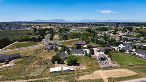 Aerial perspective of suburban area featuring mountains