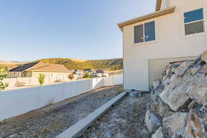 View of patio featuring a mountain view