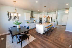 Virtual rendering shows the kitchen island painted white to help you picture an optional neutral island.