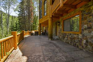 View of patio / terrace with a view of trees
